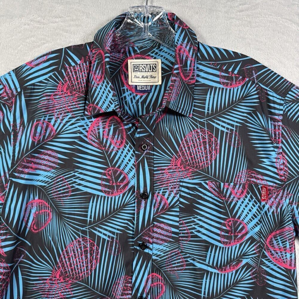RSVLTS Shirts Men's Medium Blue Pink Short Sleeve Miami Vice Florida Jelly Fish